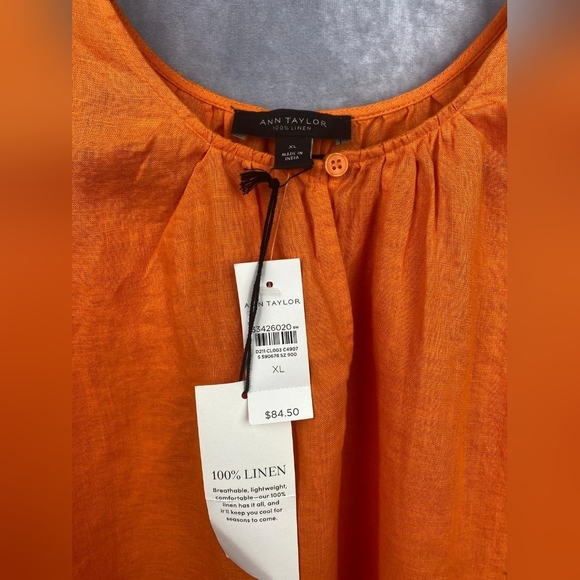Ann‎ Taylor Pure Linen Flutter Sleeve Breathable lightweight Top Orange Size XL - Picture 6 of 14